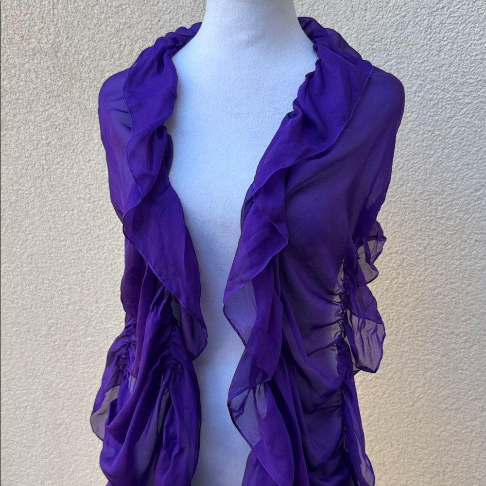 Ralph Lauren collection purple gathered ruched silk scarf wrap cover up - Picture 2 of 6